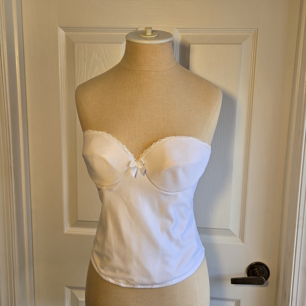 Vintage Empire Intimates Strapless White Bustier 36C Bra Lingerie Made In USA